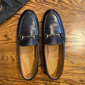 Black Leather Horsebit Loafers for Women